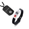 AMRECH Medical Alert ID Bracelet & Pendant Set Laser Engraved Type 1 Diabetic Adjustable Wristband and Necklaces for Men Women, Emergency First Aid Identification Reminder Jewelry