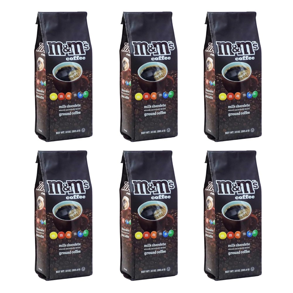 White Coffee M&M Milk Chocolate Flavored Medium Roast Ground Coffee - 10 Ounce (Pack of 6)