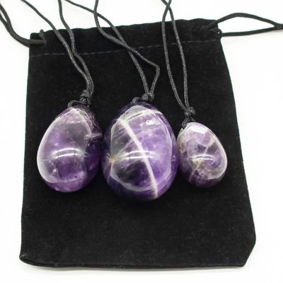 KAKAYE Amethyst Yoni Eggs Set Natural Jade Stone Crystal Yoni Wand Feminine Hygiene Kegel Ball Women Massage Exerciser(3pcs Set)