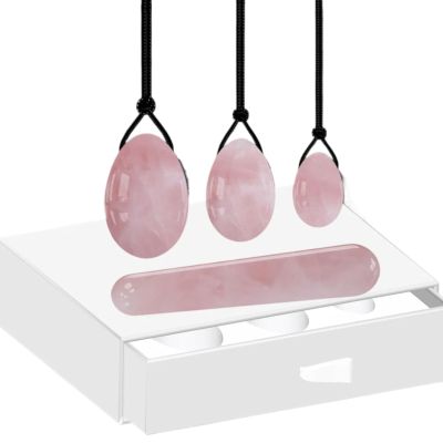 KAKAYE Natural Rose Quartz Yoni Egg Jade Eggs Women Kegel Exerciser Tightening Ball Crystal Yoni Wand Kegel Eggs(Set-White Box)