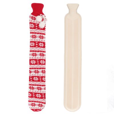Hot Water Bottle with Knitted Cover,Hot Water Bag 72cm 2000ML Fast Heat Transfer Water Injection Hot Water Bottle for Waist (Red Snowflake)