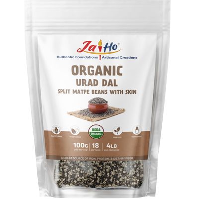 Jai Ho Certified Organic Urad Dal with Skin (Split Matpe Beans with Skin) 4 lb - USDA Organic | Non-GMO | Chemical-Free | Premium Quality Kosher
