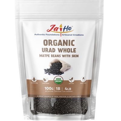 Jai Ho Certified Organic Urad Daal 4 lb | Matpe Beans with Skin | Indian Urad Whole | USDA Organic | Non-GMO | Chemical-Free | (4 Pound, Urad Whole (Matpe Beans with Skin))