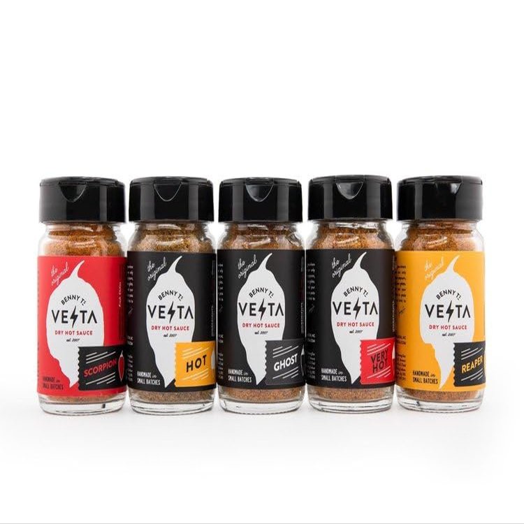 Benny T's Vesta - FULL GIFT SET - Dry Hot Sauce (Hot, Very Hot, Ghost, Reaper, Scorpion)