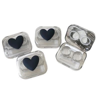 BEDARTIST 4 Pack Portable Cute Contact Lens Cases, Travel Eye Contacts Case Box Holder, Contact Lenses Tweezers Remover Tool Solution Bottle Kit for Daily Outdoor (3D Hearts, Black)