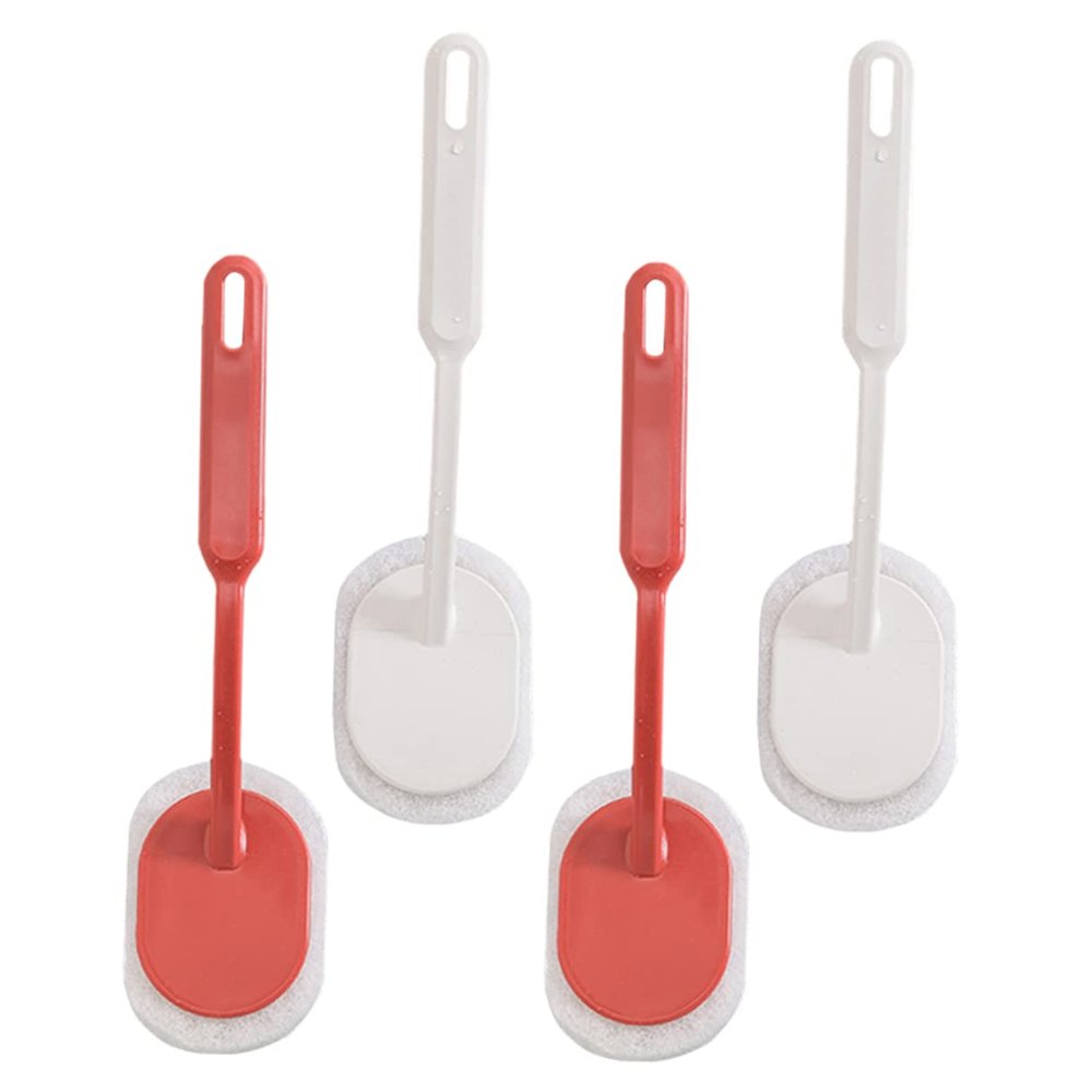 minkissy 4pcs Long Handle Cleaning Sponge Brush for Toilet Wall and Floor Durable Scrubber for Home Kitchen and Bathroom Cleaning Lightweight and Portable Dark Red White