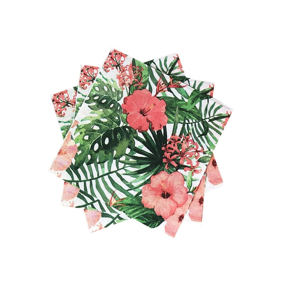 40pcs Tropical Luau Paper Napkins Disposable Summer Luncheon Napkins Hawaiian Palm Leaves Flowers Dessert Dinner Hand Napkin for Summer Pool Beach Party Wedding Supplies(6.5 In)