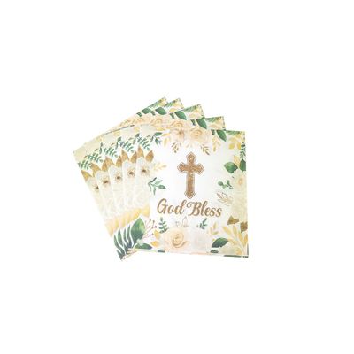 40Pcs Floral God Bless Napkins Baptism Cross Paper Napkins Religious Disposable Napkins First Communion Holy Christening Party Napkin for Christening Celebration Baby Shower Party(6.5 In)