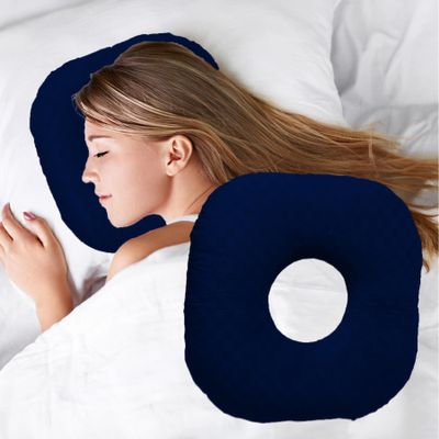 Wuronsa Ear Piercing Pillow for Side Sleepers, Pillow with an Ear Hole for CNH and Ear Pain Ear Inflammation Pressure Sores, O-Shaped Side Sleeping Pillow, Ear Guard Pillow (Ink-Blue)