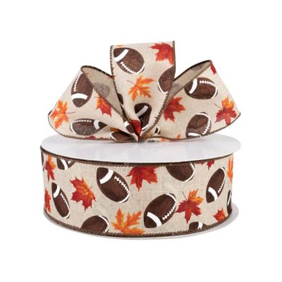15 feet Fall Football Wired Ribbon, Football Ribbon, Football Sports Wired Ribbon, 2.5 inch Wired Ribbon, Wreath Making Ribbon