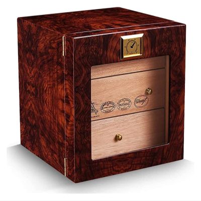 Cigar Humidor Handmade Cigar Humidor Cabinet, Spanish Cedar Lined with 3 Large Drawers, Cedar Divider and Digital Hygrometer, for 50 Cigars