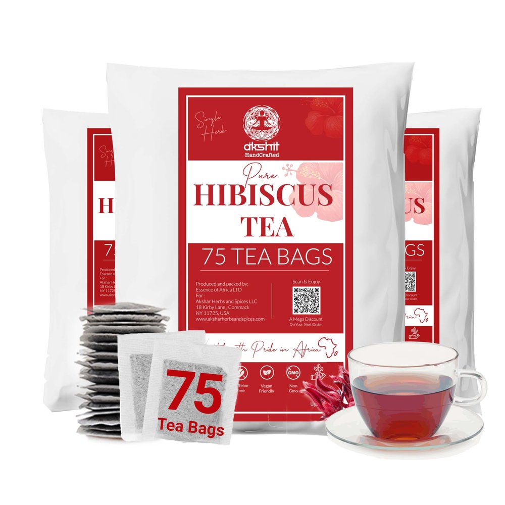 Akshit 75 Hibiscus Tea Bags, Hibiscus Tea From100% Natural Hibiscus Flowers, Non-GMO, Sugar Free, Caffeine Free, Pack of 3