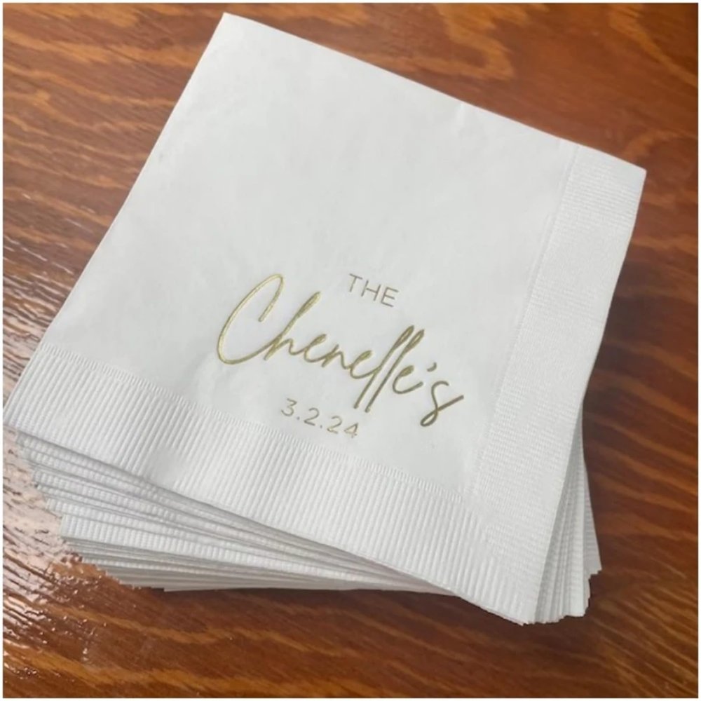 XEL Personalized Napkins Personalized Wedding Cocktail Napkins Anniversary Engagement Printed Custom Monogram Cocktail Beverage Party Napkins (100pcs)