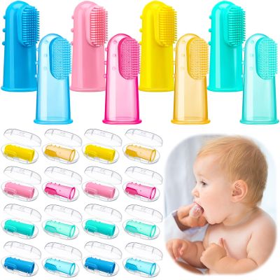 Zopeal 16 Sets Baby Finger Toothbrush Infant Toddler Kids Training Teething Newborns Travel with 8 Boxes Soft Silicone for Oral Habit Teething Tongue Cleaning Massaging Gift Brush 0-6 and 6-12 Months