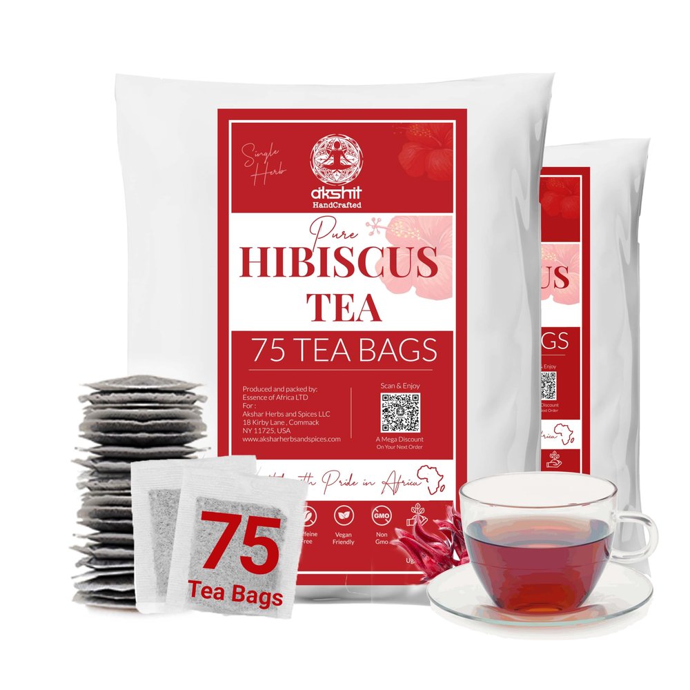 Akshit 150 Hibiscus Tea Bags, 100% Natural Hibiscus Flowers, Aromatic Tea, Hibiscus Tea Loose Leaf, Te De Hibisco, Non-GMO, Sugar Free, Caffeine Free. 10oz