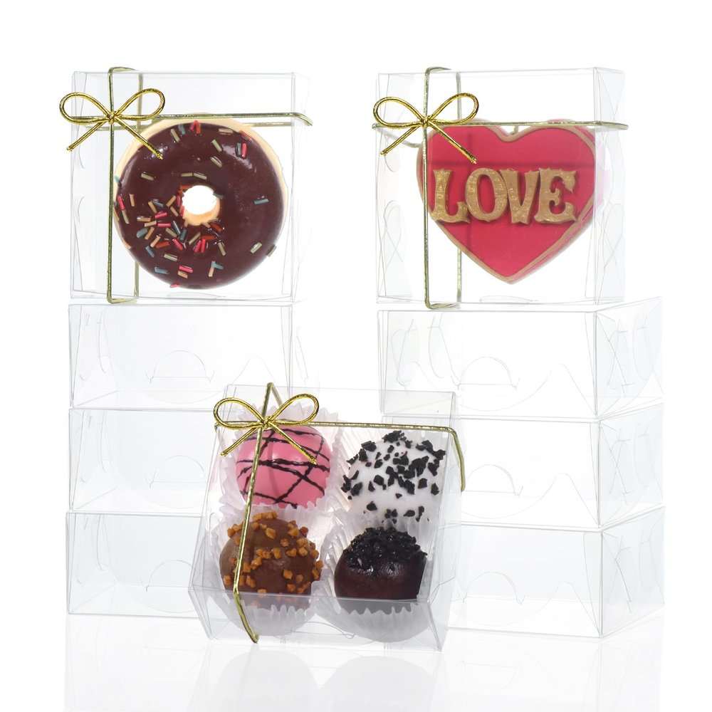 3.3X3.3X1.5inch 50PCS Clear Cookie Boxes Packaging, Perfect for Displaying Small Items-Jewelry, Crafts, Treats ,Oreos ,Soap,Macaron,Chocolate Truffle, Donut, Mini Bakery, Brownie More Wedding Favors