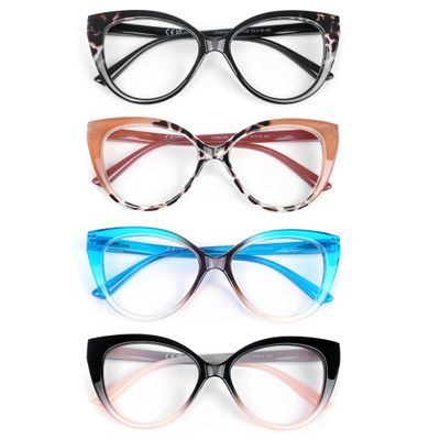 eyeezi 4PC Cat Eye Reading Glasses for Women,Blue Light Flexible Spring Hinges.Anti-glare Readers Fashion Reading Glasses for Women 1.25