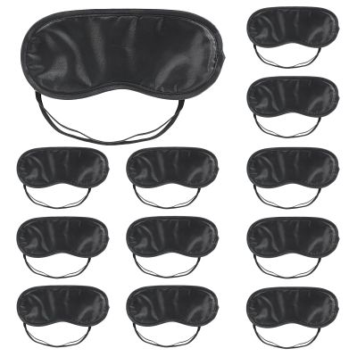 Coufce 12 PCS Satin Games Sleep Mask Eye Mask Sleep Blindfold Men & Women Night Eyeshade Travel Nap Team Building Games(Black)