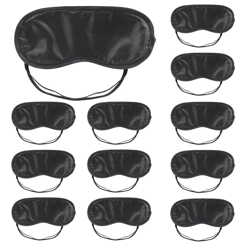 Coufce 12 PCS Satin Games Sleep Mask Eye Mask Sleep Blindfold Men & Women Night Eyeshade Travel Nap Team Building Games(Black)
