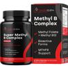 Methylated B Complex Vitamin Supplement - Bioactive Methyl B Complex with 5-MTHF Methyl Folate & B12 Methylcobalamin for Brain Heart Energy & Homocysteine Support - Super Vitamin B Complex - 60 Caps view 1