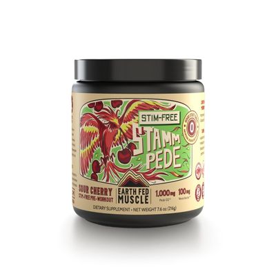 Earth Fed Muscle Stammpede Sour Cherry Pre Workout Powder for Men & Women, Pre Workout No Caffeine, Vegan & Gluten Free, Boosts Focus & Endurance, Lions Mane, Taurine, Peak O2, 30 Servings