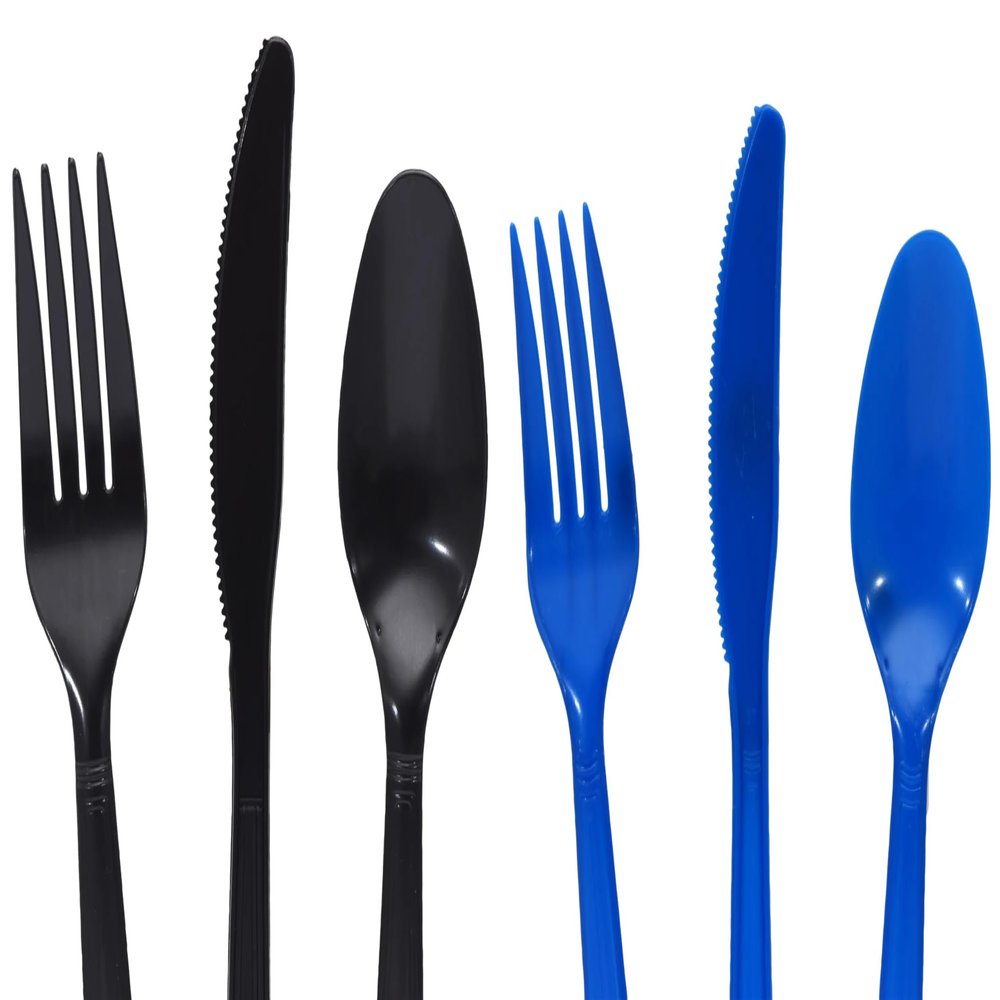 NineLife Basics Disposable Plastic Cutlery in Blue and Black - 96pc