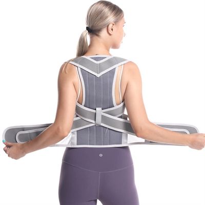 LINGYUXUAN Breathable Back Brace Posture Corrector Women Men Full Back Support Belt Ideal for Scoliosis, Hunchback, Spine Corrector, Upper and Lower Back Pain Relief (Color : Gray, Size : XX-Large)
