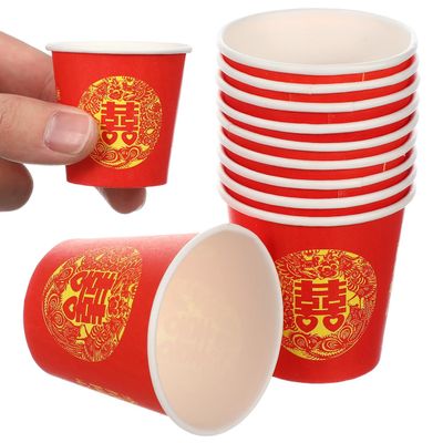 Ipetboom 100pcs Chinese Wedding Paper Cups for Hot Cold Drinks, Double Happiness Beverage Paper Cups for Chinese Wedding Party Birthday Anniversary Christmas, Red