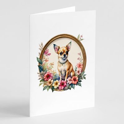 Caroline's Treasures Chihuahua and Flowers Greeting Cards and Envelopes Pack of 8 Blank Cards with Envelopes Whimsical A7 Size 5x7 Blank Greeting Cards