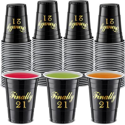 Nuogo 50 Pcs Finally 21 Birthday Party Disposable Cups 16 oz Plastic Cups 21st Birthday Party Favors Gift for Her and Him Women Men Anniversary Wedding Decorations