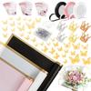 60 Sheet Flower Wrapping Paper-3 Colors Florist Bouquet Wrapping Paper for Wedding Birthday Gift, Flower Paper Wrap with 3 Rolls Ribbon,3D Butterflies, 3 Colors Crowns (Black, Rose Pink, White) view 1