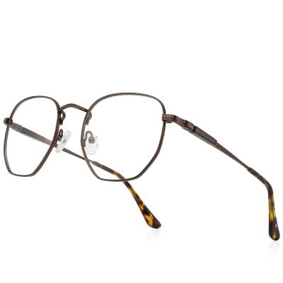 RB.Pilot Classic Square Polygon Reading Glasses for Men Women Light Blocking Computer Readers Spring Hinge Metal Frame