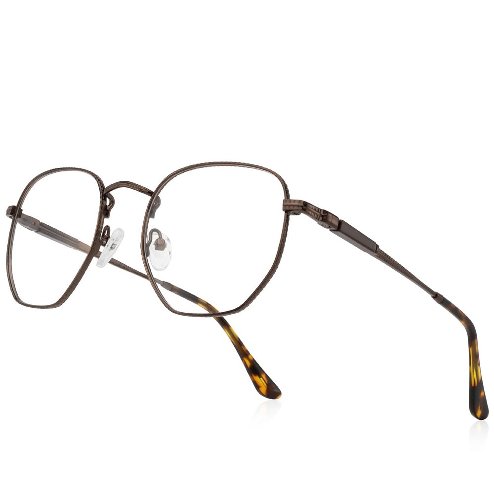RB.Pilot Classic Square Polygon Reading Glasses for Men Women Light Blocking Computer Readers Spring Hinge Metal Frame