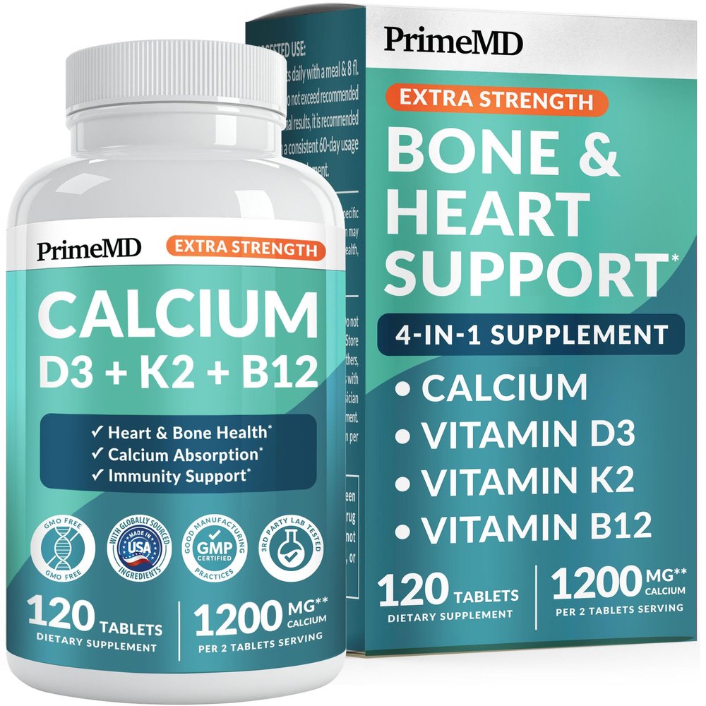 4-in-1 Calcium 1200 mg with Vitamin D3 Supplements for Women and Men - Calcium Extra Strength with Vitamin D3 K2 5000 IU Supplement,1200 mg per Serving -Free - Vegan-Friendly (120 Count) (Pack of 1)