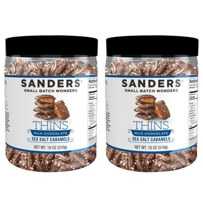 Sanders Milk Chocolate Sea Salt Caramel Thins Tub 18 oz. 2-Pack (2 x 18 oz. tub)