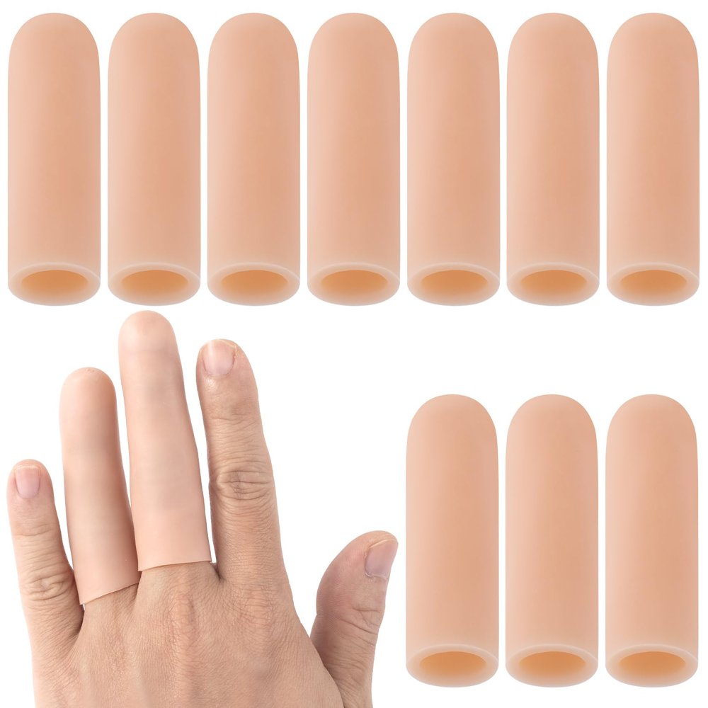 ANCIRS 10pcs Gel Finger Support Protector Caps Gloves, Gel Finger Cots/Covers, Silicone Fingertips for Hands Cracking, Eczema Skin, Trigger Finger Arthritis Pain Relief (Large)