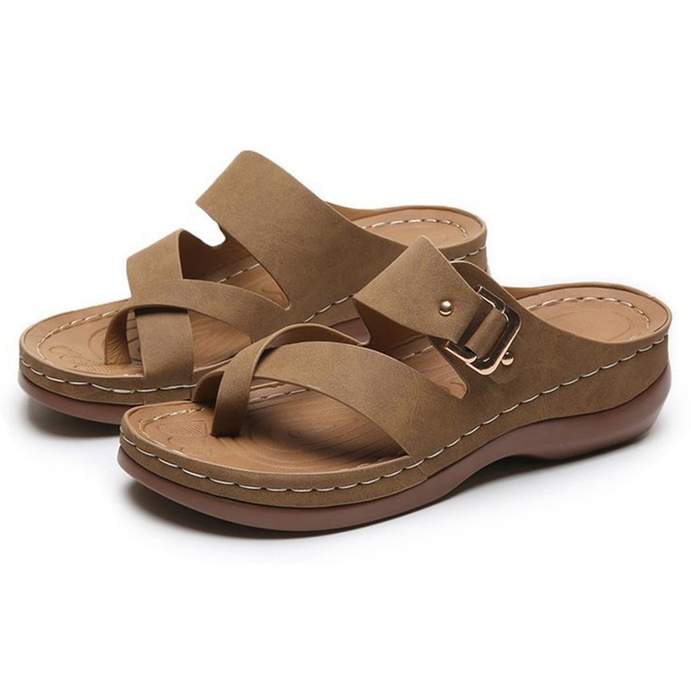 WCXTY Platform Sandals for Women Arch Support,Fashion Breathable Orthopedic Flip Flops Womens,Summer Walking Bunion Corrector Slippers for Women,for Hallux Valgus (Color : Khaki, Size : 7.5)