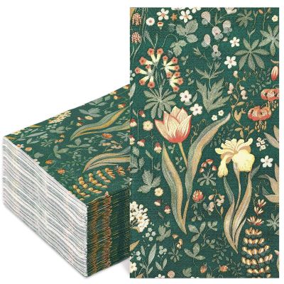 80Pcs Vintage Floral Guest Napkins Green Flower Disposable Paper Napkins Retro Plants Dinner Hand Napkin for Party Supplies Table Decorations