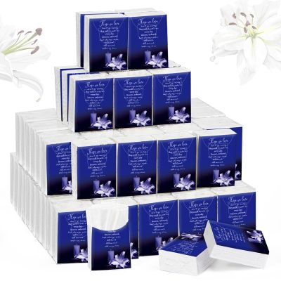 100 Packs Memorial Facial Tissues Those We Love Don't Go Away Inspirational Poem Pocket Tissues 3 Ply Napkins Packs Funerals Wedding Supplies for Family Relatives Guests, 700 Sheets(Blue)