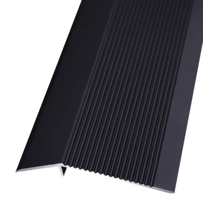 Dntum Floor Transition Strip Black, Aluminium Reducer Carpet Edge Trim Vinyl, 4 Inch Wide Doorways Threshold Ramp for Home Walkers Entry