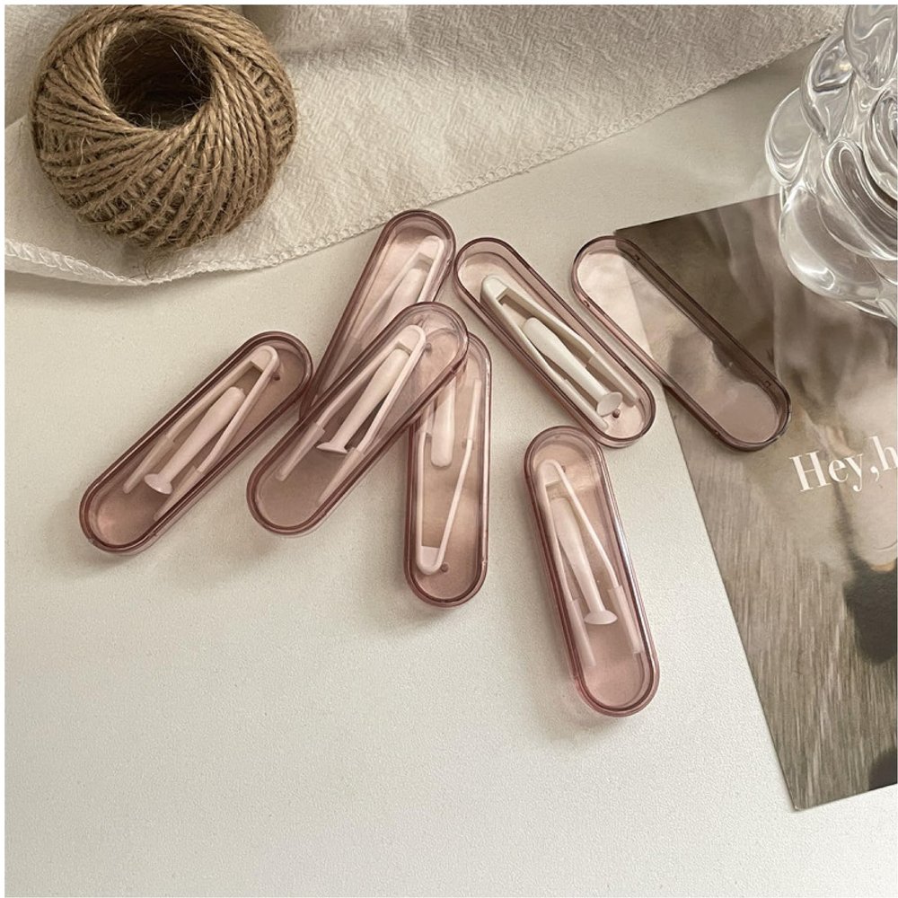 Portable Contact Lens Stick Tool Case Set, Contact Lenses Remover and Insertion Tool (Inserter/Remover+Tweezer with Soft Tip), (Clear Pink)