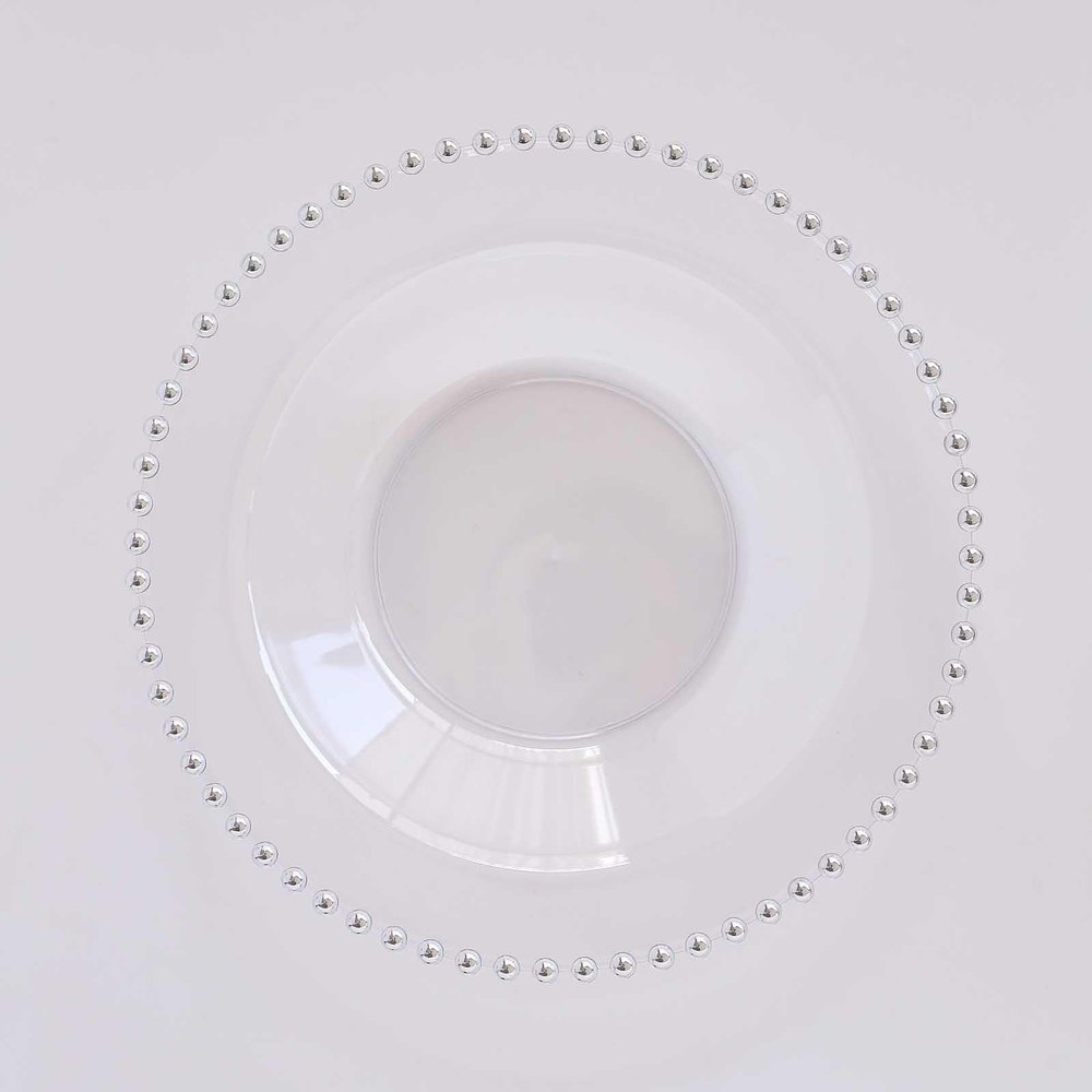 10 pcs Clear Silver 12 oz Plastic Soup Bowls Beaded Trim Disposable Wedding Party Home Tableware Supplies