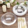 10 pcs Clear Silver 12 oz Plastic Soup Bowls Beaded Trim Disposable Wedding Party Home Tableware Supplies view 2