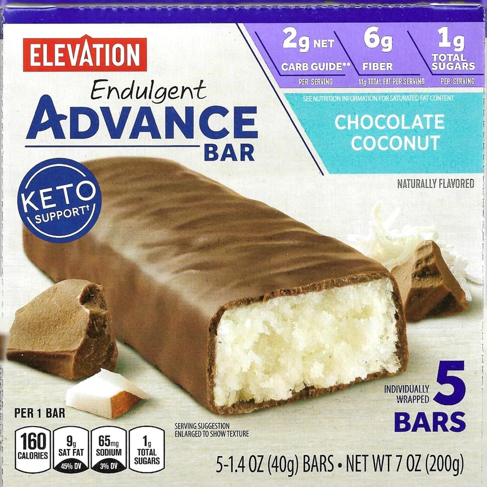 NineLife Basics Elevation Advance Chocolate Coconut Bars Keto Friendly (Simplycomplete 5 Pack Per Box) Real Cocoa - Chocolatey & Soft Chewy Drizzling - 2 Net Carbs, Full Size