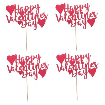 FAVOMOTO 4pcs Cake Toppers for Valentine Day Cake Insert Decorations Unique Party Baking Adorns for Engagement and Special Occasions