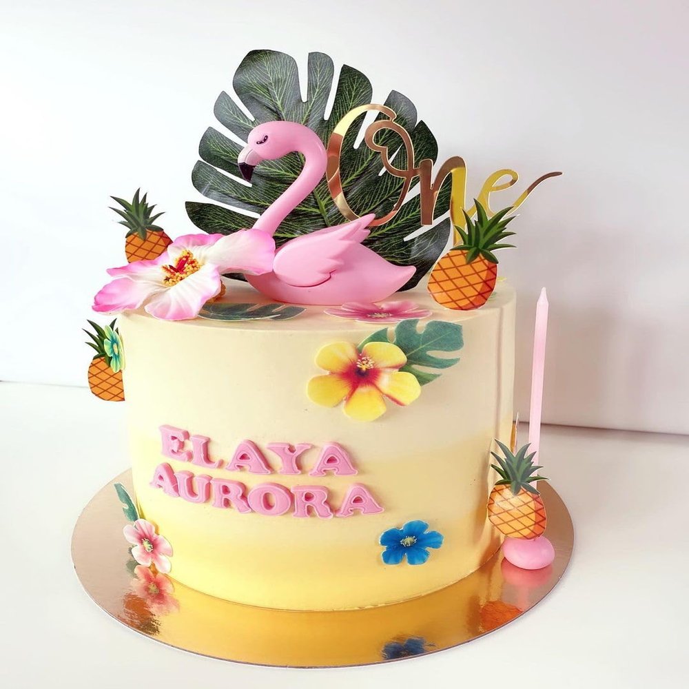 13 PCS Flamingo Cake Toppers Flamingo Birthday Cake Decoration Hawaiian Luau Tropical Palm Leaves Themed Party Supplies Flamingo Cake Decorations