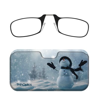 Always With You ThinOptics Readers - Armless On-Nose Reading Glasses - Slim Printed Case Attaches to Phone or Fits in Wallet - Snowman 2.5x
