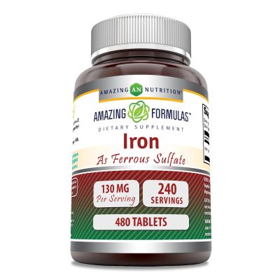 Amazing Formulas Iron as Ferrous Sulfate Supplement | 65 Mg | Tablets | Non-GMO | Gluten Free | Made in USA (480 Count)