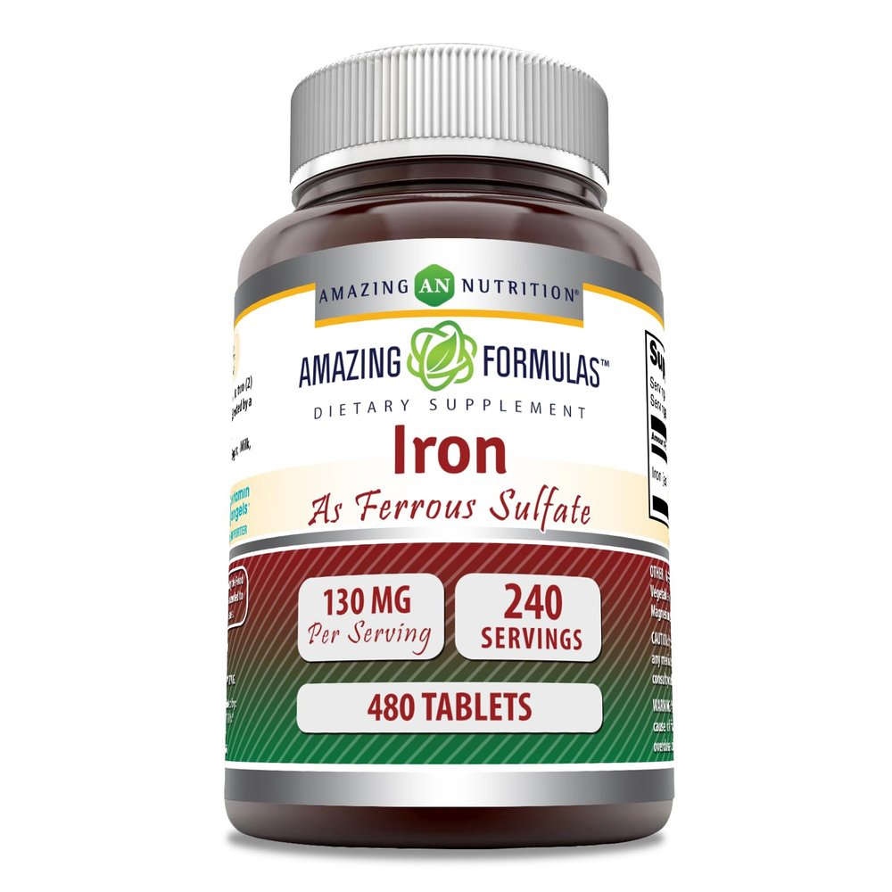Amazing Formulas Iron as Ferrous Sulfate Supplement | 65 Mg | Tablets | Non-GMO | Gluten Free | Made in USA (480 Count)