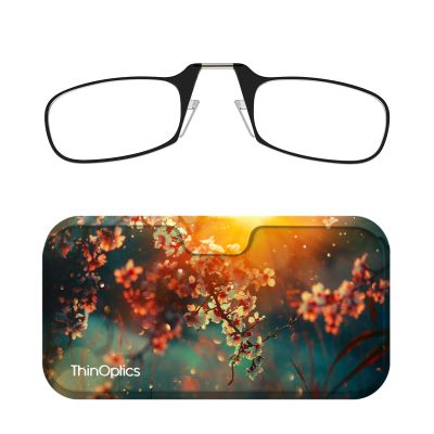 Always With You ThinOptics Readers - Armless On-Nose Reading Glasses - Slim Printed Case Attaches to Phone or Fits in Wallet - Cherry Blossom 1.0x